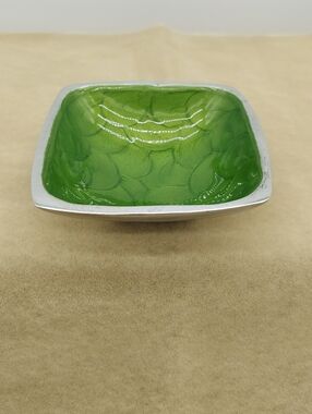 Julia Knight Green Enamel Leaf Trinket Bowl Signed